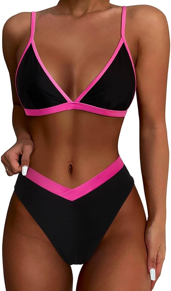 SUUKSESS Women Triangle High Cut Bikini Sets Sexy High Waisted 2 Piece Swimsuit - Product Image