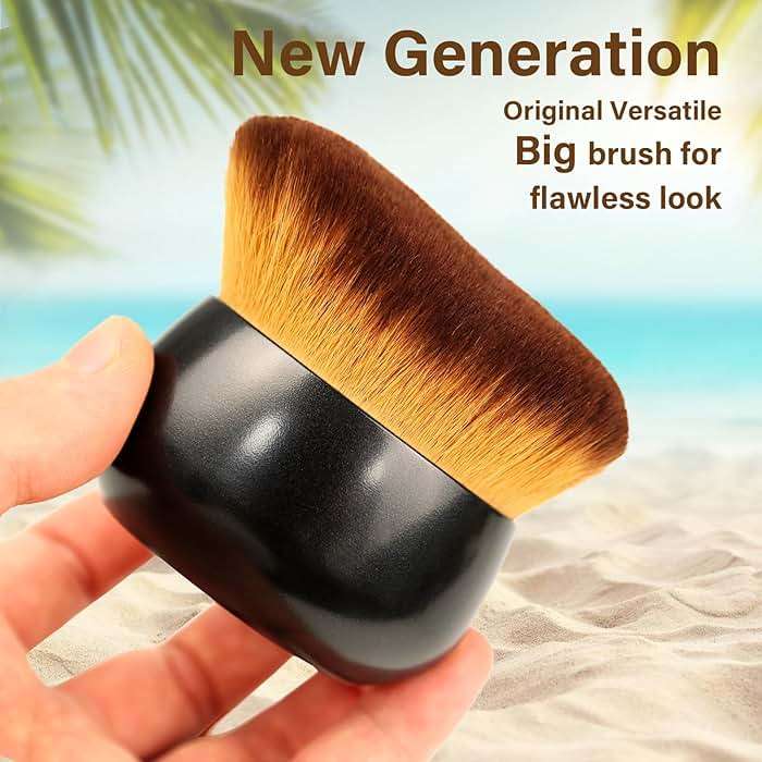Extra Large Body Makeup Brush For Self Tanner, Leg Makeup &Bronzer Blend,75 mm Wide-headed Kabuki Brush Provides More Even &Pretty Application, Oval Face&Back Makeup Brush, Wet&Dry Use- Black - Image 2