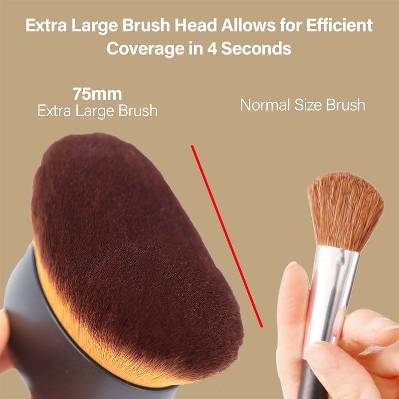 Extra Large Body Makeup Brush For Self Tanner, Leg Makeup &Bronzer Blend,75 mm Wide-headed Kabuki Brush Provides More Even &Pretty Application, Oval Face&Back Makeup Brush, Wet&Dry Use- Black - Image 3