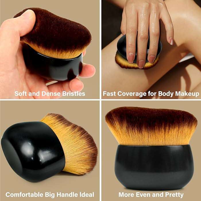 Extra Large Body Makeup Brush For Self Tanner, Leg Makeup &Bronzer Blend,75 mm Wide-headed Kabuki Brush Provides More Even &Pretty Application, Oval Face&Back Makeup Brush, Wet&Dry Use- Black - Image 6