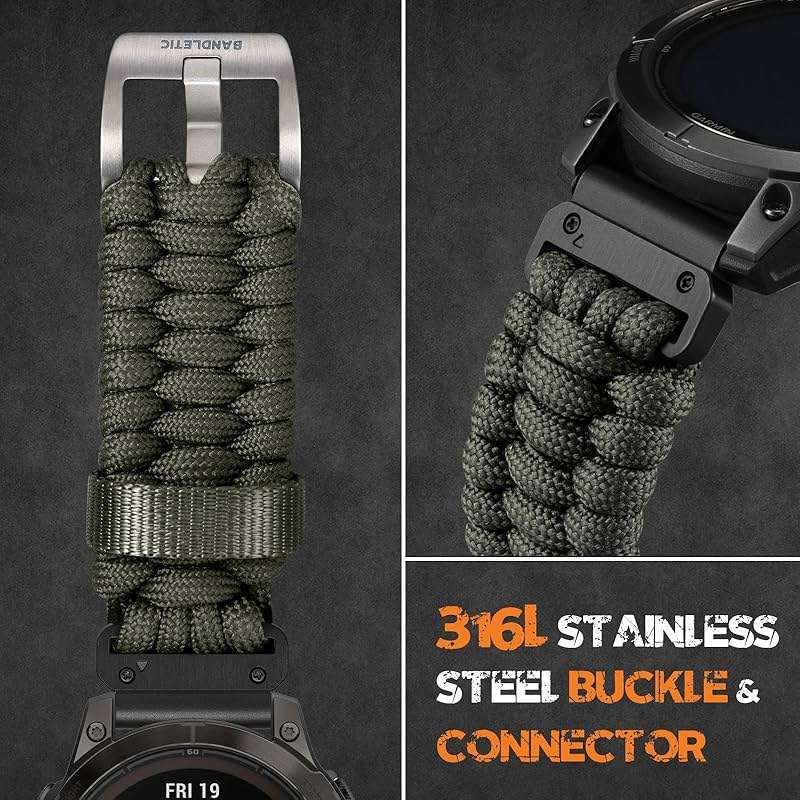 Tactical Rugged Nylon Band + Paracord Band Compatible with Garmin Instinct Watch Band - Image 4