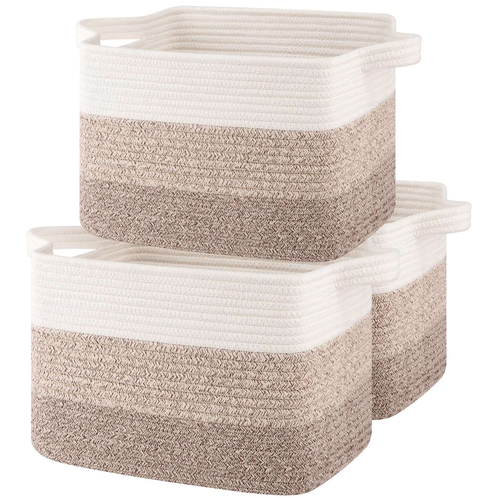 OIASKET Storage Baskets for Organizing, Woven Baskets for Shelves, Rectangle Decorative Organizer for Storage Clothes, Toy, Books, Towels Nursery Bins 3 Pack (Gradient Yellow, 13"x9.85"x8.7") - Image 1