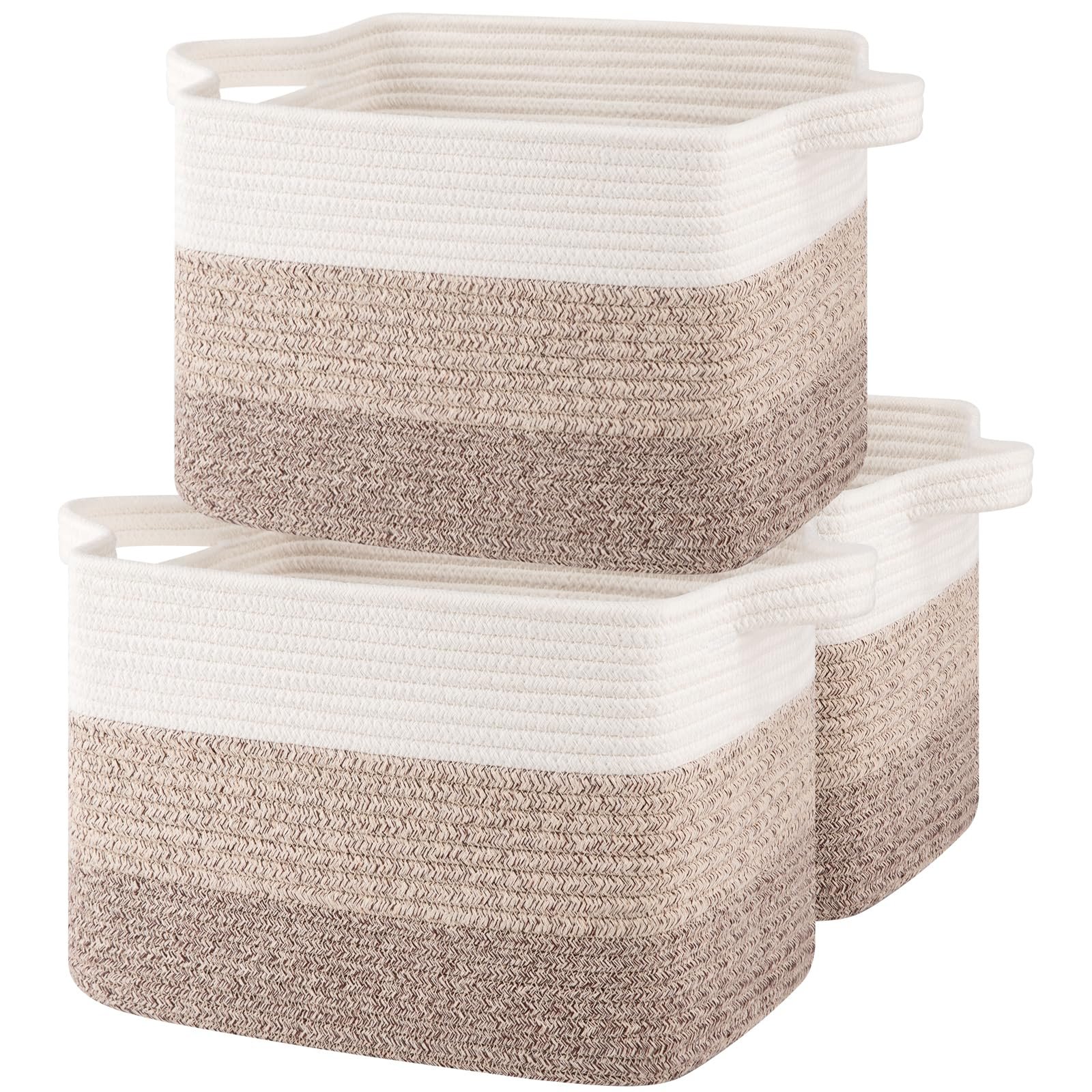 OIASKET Storage Baskets for Organizing, Woven Baskets for Shelves, Rectangle Decorative Organizer for Storage Clothes, Toy, Books, Towels Nursery Bins 3 Pack (Gradient Yellow, 13"x9.85"x8.7") - Product Image