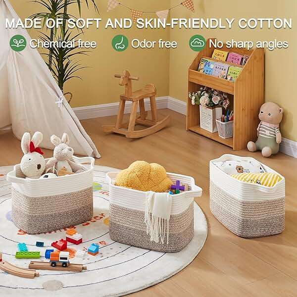 OIASKET Storage Baskets for Organizing, Woven Baskets for Shelves, Rectangle Decorative Organizer for Storage Clothes, Toy, Books, Towels Nursery Bins 3 Pack (Gradient Yellow, 13"x9.85"x8.7") - Image 5