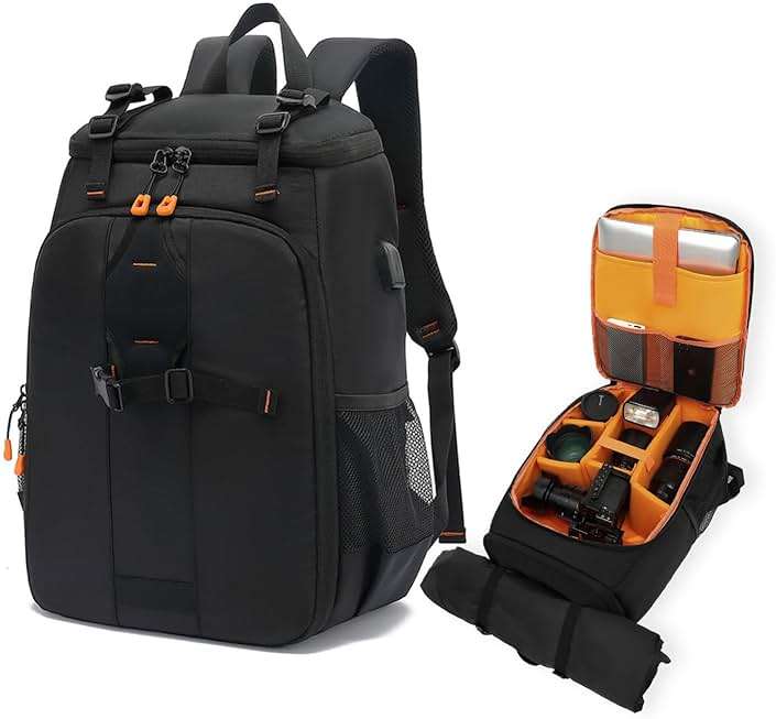 Brrnoo Lightweight Camera Backpack with USB Charging Port – 800g Water- Professional DSLR Bag with Tripod Strap, 15.6" Laptop Compartment & Gear Organizer for Photographers & Travelers - Image 1