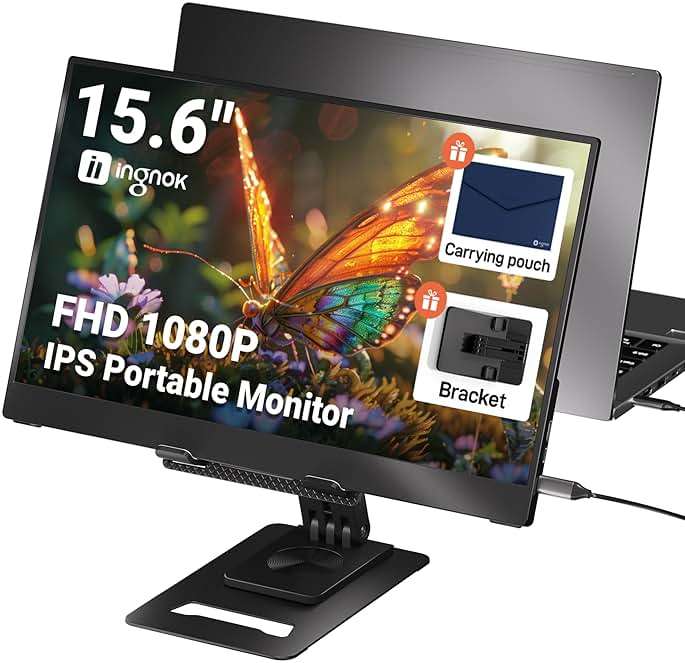 Ingnok 15.6'' FHD IPS Portable Monitor – Ultra Slim External Screen with USB C/HDMI for Laptop, Mac, PC, Phone, PS4, PS5, Switch (Renewed) - Image 1