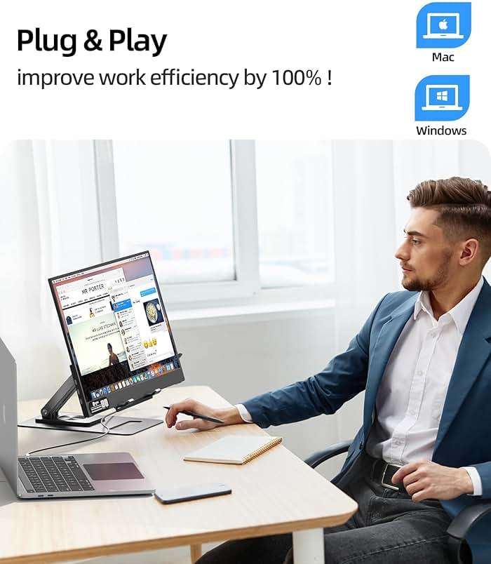 Ingnok 15.6'' FHD IPS Portable Monitor – Ultra Slim External Screen with USB C/HDMI for Laptop, Mac, PC, Phone, PS4, PS5, Switch (Renewed) - Image 6