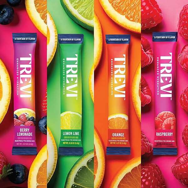 TREVI™ Everyday Sugar Free Electrolytes - Essential Drink Mix Hydration Powder Packets - 28 Count - Original Variety Pack - Berry Lemoande, Lemon Lime, Raspberry, Orange - Image 2