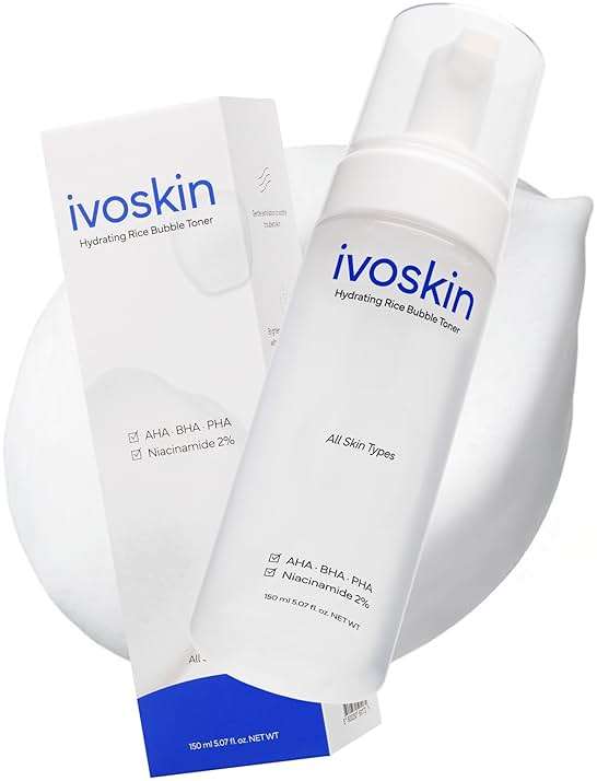 IVOSKIN Rice Milky Bubble Facial Mask, Soothing & Hydrating Face Toner with Black Rice Extract & Niacinamide, Helps Support Skin Barrier and Glow for Sensitive Skin, Korean Skincare (5.07fl oz/ 150ml) - Image 1