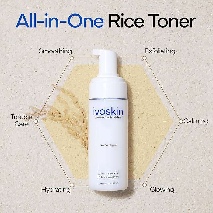 IVOSKIN Rice Milky Bubble Facial Mask, Soothing & Hydrating Face Toner with Black Rice Extract & Niacinamide, Helps Support Skin Barrier and Glow for Sensitive Skin, Korean Skincare (5.07fl oz/ 150ml) - Image 6