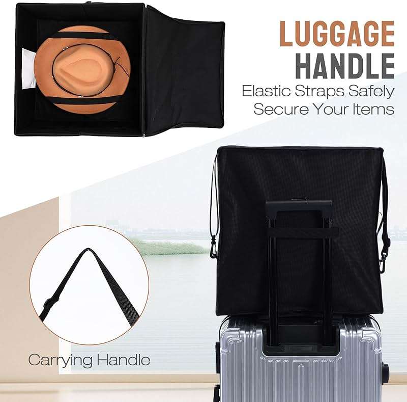 Wonderjune 2 Pcs Hat Storage Box Upgrade Stackable Organizer with Lids Cowboy Hat Box Large Square Bag Foldable Closet Sheet Organizer Travel Container for Men Women(Black) - Image 3