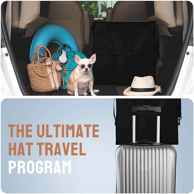 Wonderjune 2 Pcs Hat Storage Box Upgrade Stackable Organizer with Lids Cowboy Hat Box Large Square Bag Foldable Closet Sheet Organizer Travel Container for Men Women(Black) - Image 5