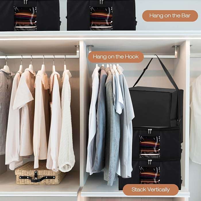 Wonderjune 2 Pcs Hat Storage Box Upgrade Stackable Organizer with Lids Cowboy Hat Box Large Square Bag Foldable Closet Sheet Organizer Travel Container for Men Women(Black) - Image 6