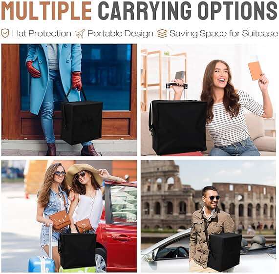 Wonderjune 2 Pcs Hat Storage Box Upgrade Stackable Organizer with Lids Cowboy Hat Box Large Square Bag Foldable Closet Sheet Organizer Travel Container for Men Women(Black) - Image 7