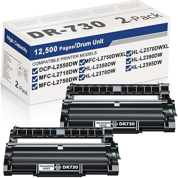 DR730 Drum Unit 2-Pack Replacement for Brother DR-730 High Yield Drum Unit Up to 12,500 Page Yield for HL-L2350DW HL-L2395DW HL-L2370DW HL-L2370DWXL MFC-L2750DW MFC-L2710DW Printer (Not a Toner) - Product Image