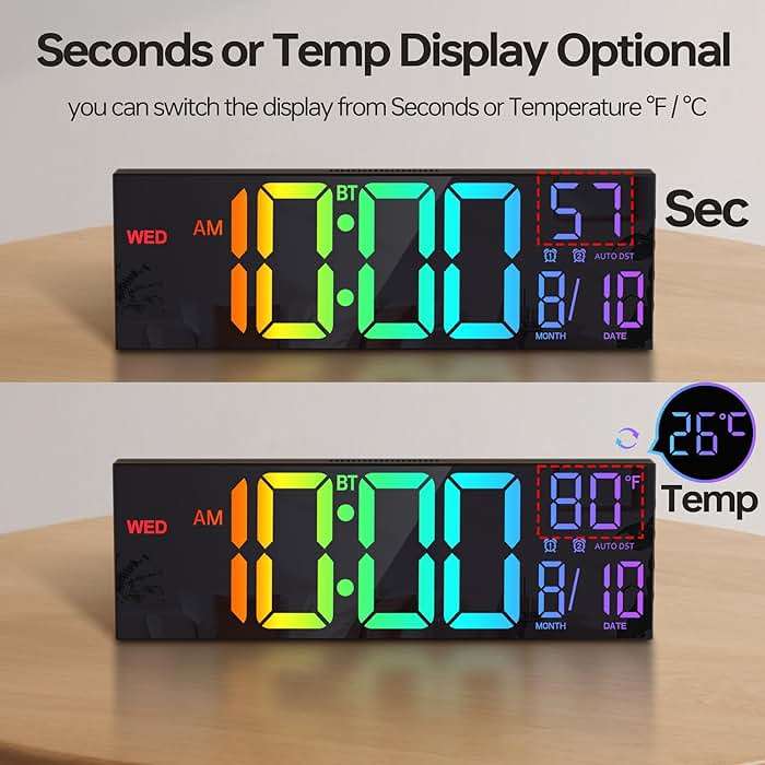 JALL 16.2" Large Digital Wall Clock with Bluetooth Sync, RGB Digital Clock Large Display with Auto DST, Wall Clock for Classroom Bedroom Gym Office, Led Clock for Seniors (Black) - Image 4