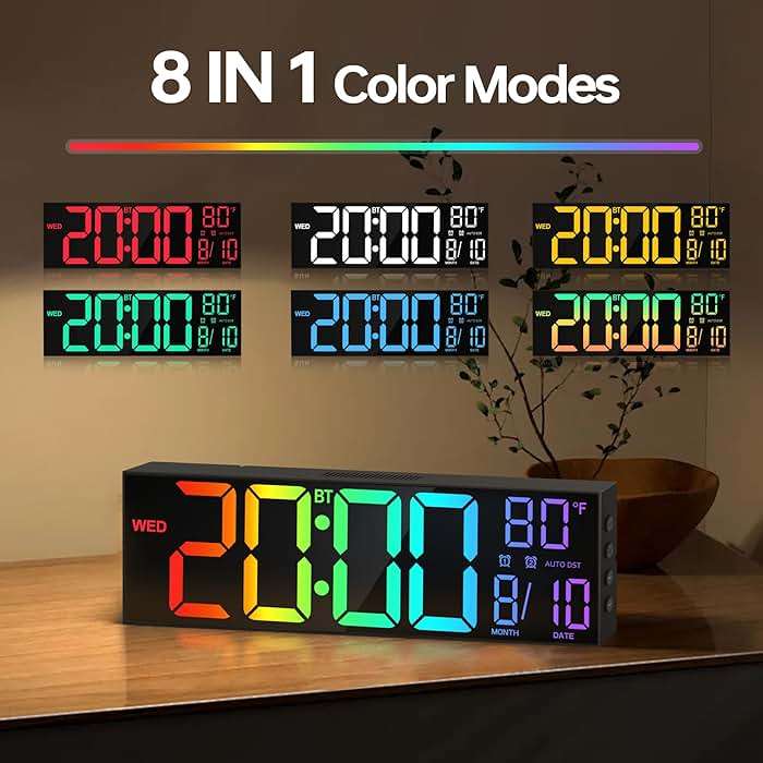 JALL 16.2" Large Digital Wall Clock with Bluetooth Sync, RGB Digital Clock Large Display with Auto DST, Wall Clock for Classroom Bedroom Gym Office, Led Clock for Seniors (Black) - Image 5