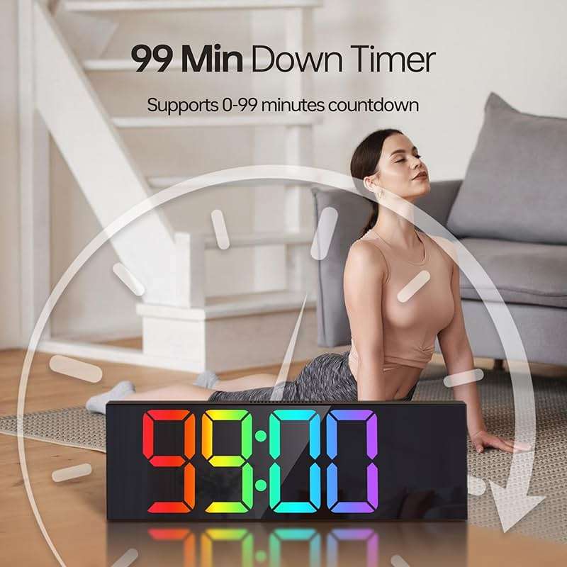 JALL 16.2" Large Digital Wall Clock with Bluetooth Sync, RGB Digital Clock Large Display with Auto DST, Wall Clock for Classroom Bedroom Gym Office, Led Clock for Seniors (Black) - Image 6