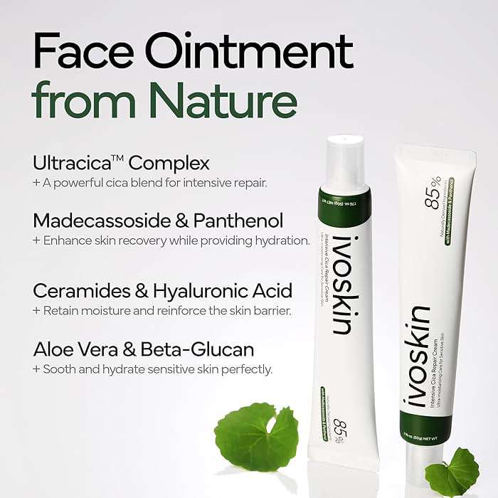 IVOSKIN Cica Redness Relief Treatment Cream, Soothing & Hydrating Green Correcting Moisturizer with Madecassoside, Helps Repair Skin Barrier for Sensitive Skin, Vegan, Korean Skincare (1.76oz / 50g) - Image 5