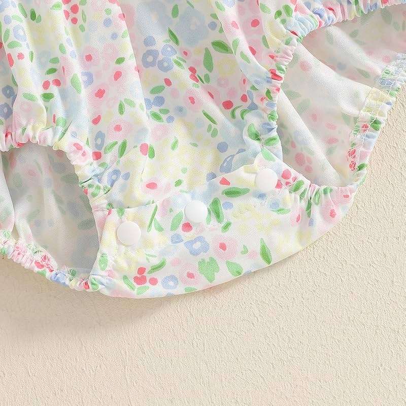 Foidiccx Baby Girl 4th of July Outfit Lace Trim Puff Sleeve Bow Fireworks Embroidery Romper Newborn Bib Neck Plaid Bodysuit - Image 4