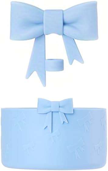 AXMCCH 7.5cm Silicone Bottle Cover &10mm Bow Shape Straw Topper for Stanley Cup 12-40oz (Blue) - Image 1