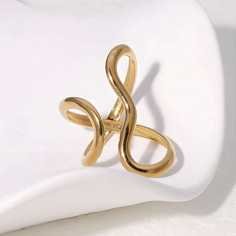 AIETUE Chunky Rings For Women, Gold Silver Thumb Ring Asymmetrical Wavy Curve Ring Adjustable Non Tarnish Dainty Stainless Steel New Year Anniversary Birthday Jewelry Gift - Image 3