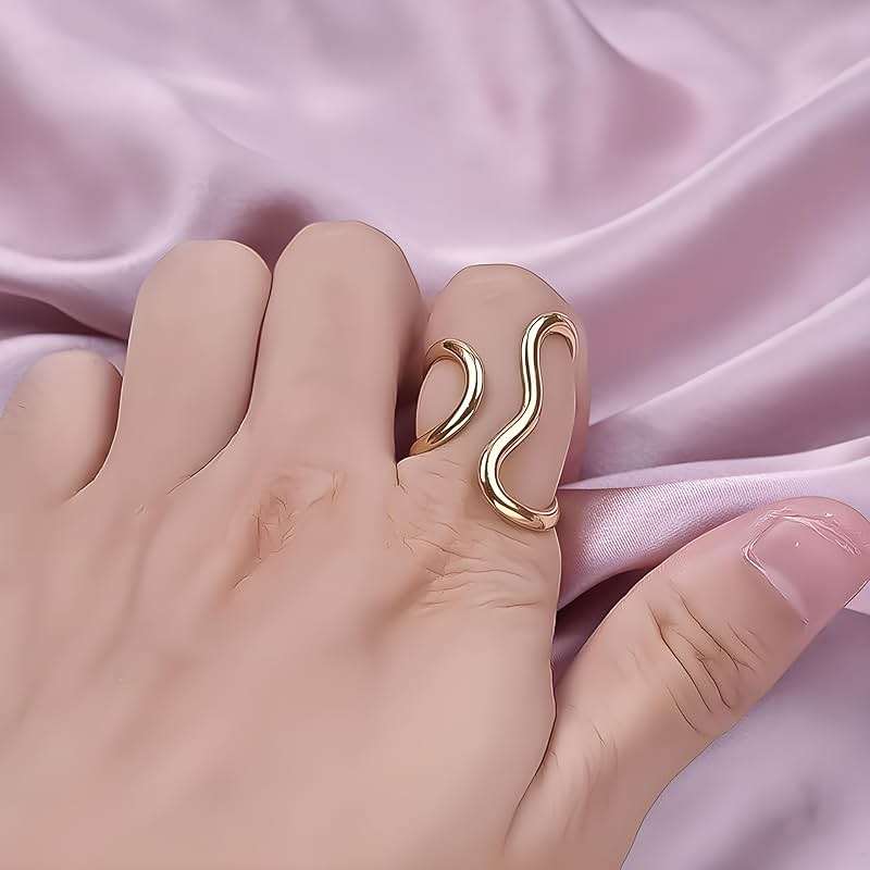 AIETUE Chunky Rings For Women, Gold Silver Thumb Ring Asymmetrical Wavy Curve Ring Adjustable Non Tarnish Dainty Stainless Steel New Year Anniversary Birthday Jewelry Gift - Image 5