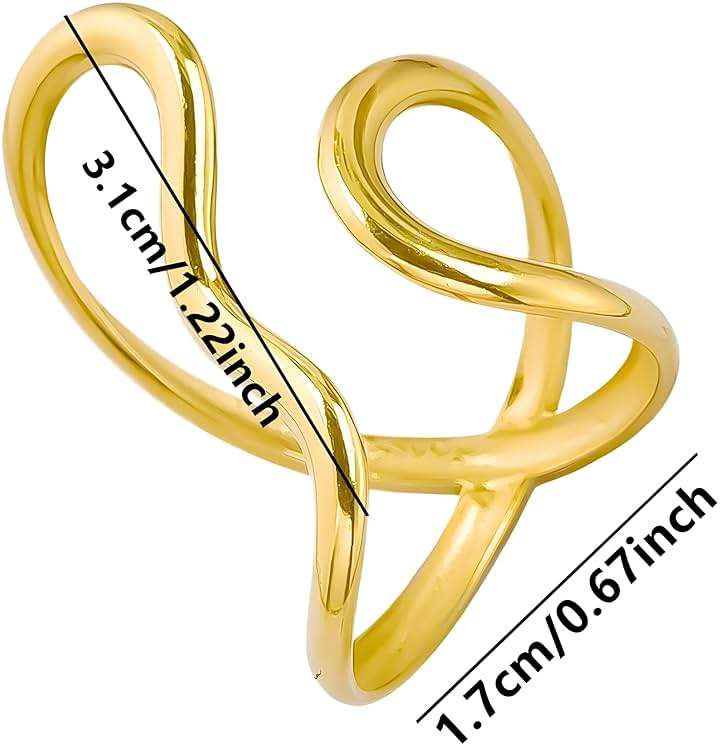 AIETUE Chunky Rings For Women, Gold Silver Thumb Ring Asymmetrical Wavy Curve Ring Adjustable Non Tarnish Dainty Stainless Steel New Year Anniversary Birthday Jewelry Gift - Image 6