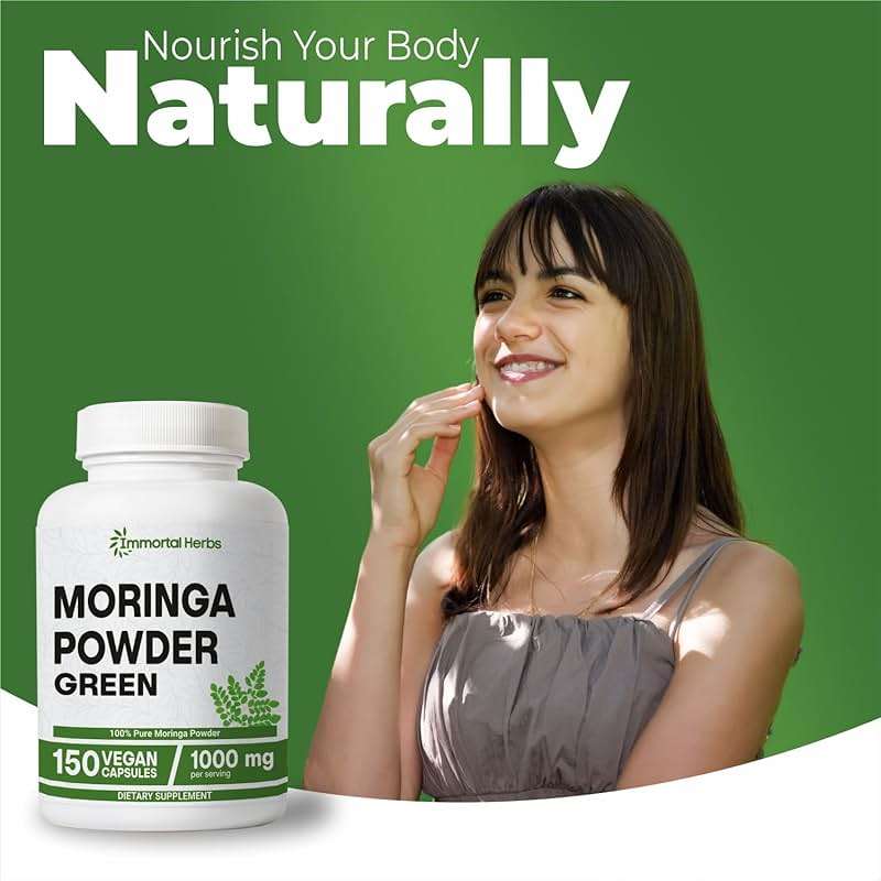 Immortal Herbs Moringa Capsules 1000mg, 20:1 Pure Moringa Leaf Powder Extract, 150 Vegan Pills, 2.5 Month Supply, Non-GMO & Gluten Free Oleifera Green Superfood Supplement - Image 8