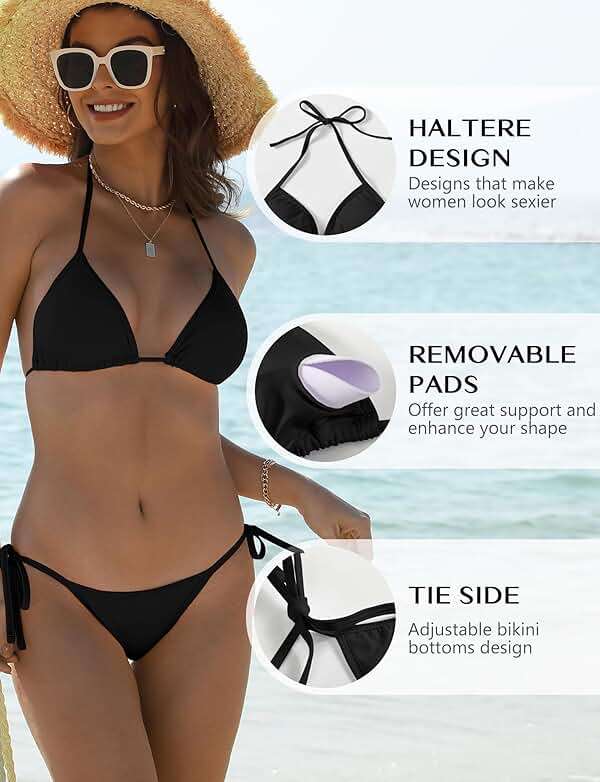 Buauty Women's String Bikini Sets Sexy Halter Two Piece Swimsuit Padded Top Side Tie Enhance Shape XS-XL - Image 6