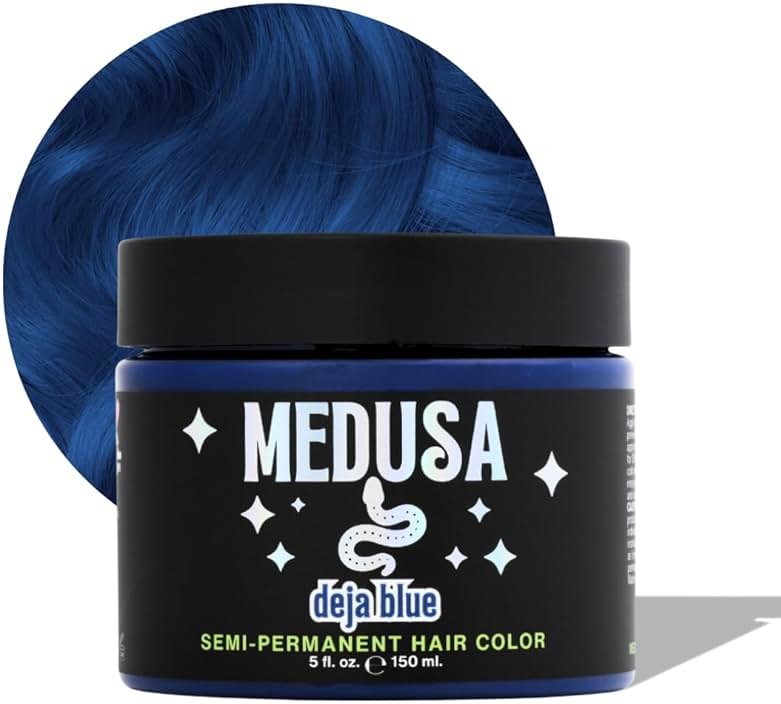 Medusa Semi-Permanent Hair Color, Vegan and Cruelty-Free Hair Dye, Last up to 24 Washes, Non-Damaging Conditioning Hair Color (Deja Blue, 5 fl oz) - Product Image