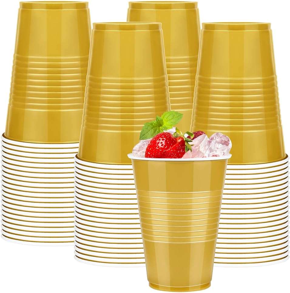 WYTAOHZL 100 Pack Gold Plastic Cups 16 OZ Gold Disposable Cups for Party Drinking Cup Disposable Cup for Wedding Parties Picnic - Image 1