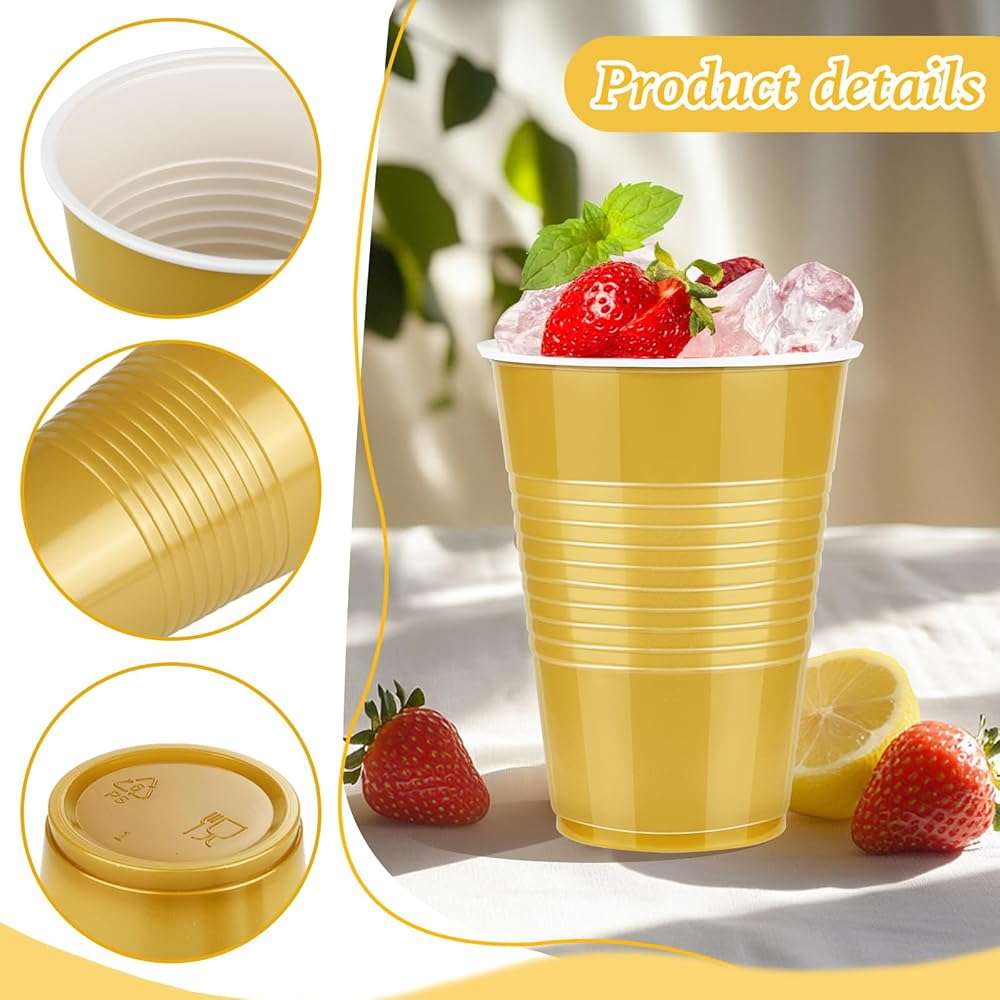 WYTAOHZL 100 Pack Gold Plastic Cups 16 OZ Gold Disposable Cups for Party Drinking Cup Disposable Cup for Wedding Parties Picnic - Image 4