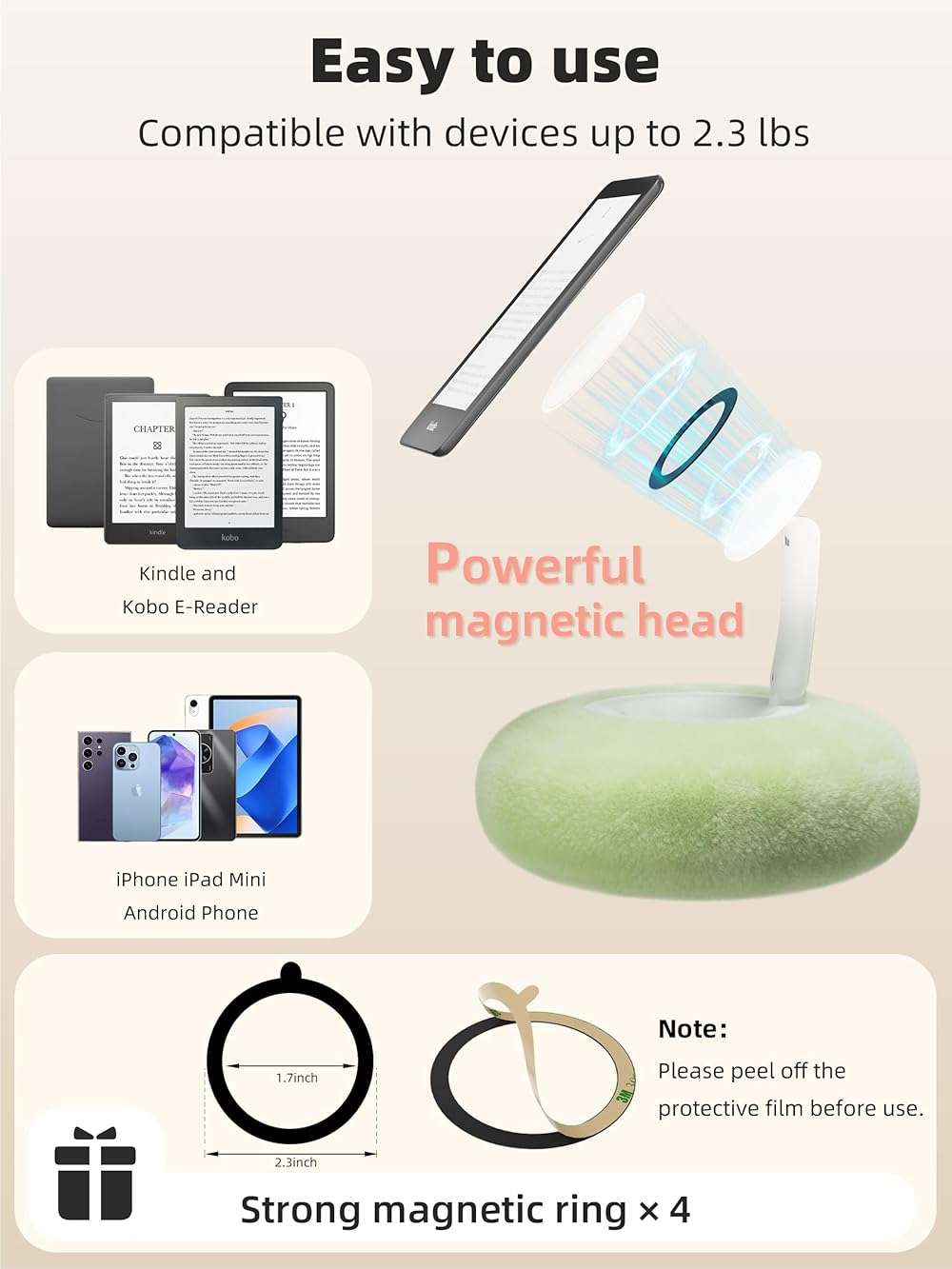 VOLTIFYMAX Magnetic Kindle Holder with Page Turner, Cozy Pillow Kindle Stand for Reading, 360° Adjustable Phone Holder for Bed, Small Bowl for Tablet Stand with Stable Suction Base (Green) - Image 4