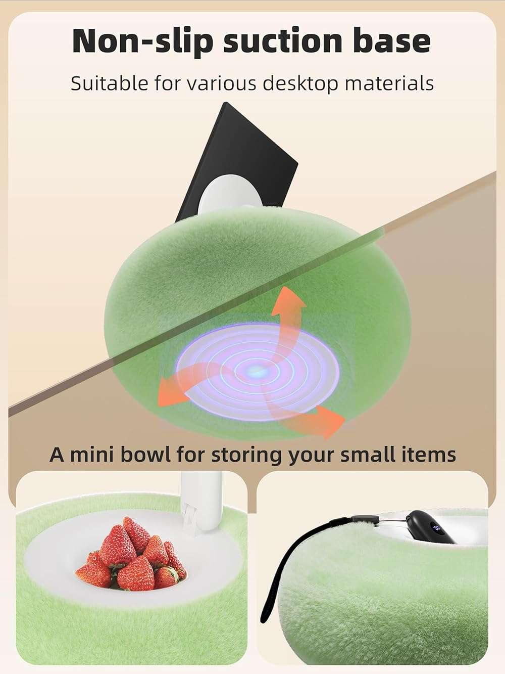 VOLTIFYMAX Magnetic Kindle Holder with Page Turner, Cozy Pillow Kindle Stand for Reading, 360° Adjustable Phone Holder for Bed, Small Bowl for Tablet Stand with Stable Suction Base (Green) - Image 5