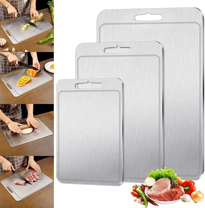 3Pcs Titanium Cutting Boards - 100% Pure Titanium, Double-Sided, Food Grade, Rust-Proof, Durable, Perfect for Meat, Fruit & Vegetables - Premium Kitchen Cutting Mat Holiday Gifts for Women Wife - Image 1