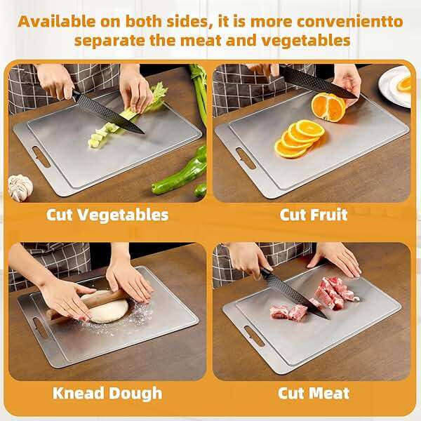 3Pcs Titanium Cutting Boards - 100% Pure Titanium, Double-Sided, Food Grade, Rust-Proof, Durable, Perfect for Meat, Fruit & Vegetables - Premium Kitchen Cutting Mat Holiday Gifts for Women Wife - Image 5