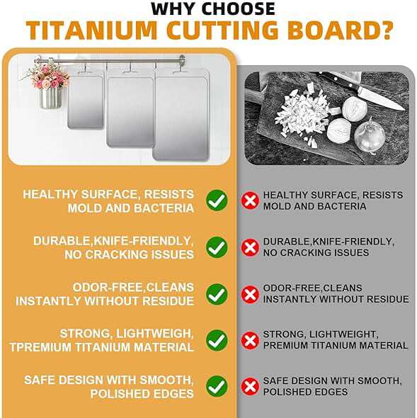 3Pcs Titanium Cutting Boards - 100% Pure Titanium, Double-Sided, Food Grade, Rust-Proof, Durable, Perfect for Meat, Fruit & Vegetables - Premium Kitchen Cutting Mat Holiday Gifts for Women Wife - Image 6