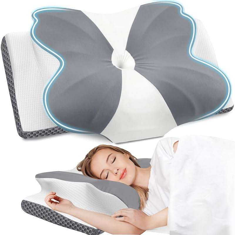 CloudBliss Cervical Neck Pillow for Sleeping, Ergonomic Memory Foam Pillow for Pain Relief Neck Shoulder Support for Side Back Stomach Sleepers, Birthday Gift (Grey, Queen Size) - Image 1