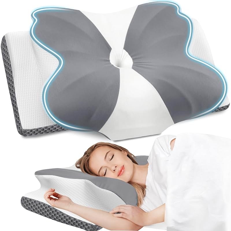 CloudBliss Cervical Neck Pillow for Sleeping, Ergonomic Memory Foam Pillow for Pain Relief Neck Shoulder Support for Side Back Stomach Sleepers, Birthday Gift (Grey, Queen Size) - Product Image