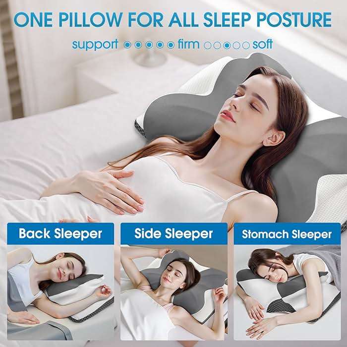 CloudBliss Cervical Neck Pillow for Sleeping, Ergonomic Memory Foam Pillow for Pain Relief Neck Shoulder Support for Side Back Stomach Sleepers, Birthday Gift (Grey, Queen Size) - Image 4