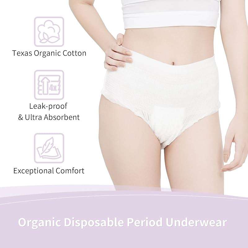 Organic Cotton Disposable Period Underwear for Women, Postpartum Diapers, Incontinence Pads for Sensitive Skin, Unscented, 360° Leakproof Panties Heavy Flow Overnight, Size L/XL, 10 Count - Image 3