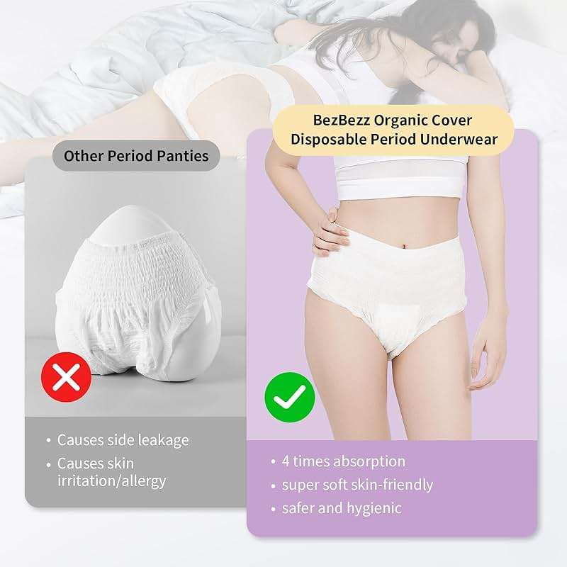 Organic Cotton Disposable Period Underwear for Women, Postpartum Diapers, Incontinence Pads for Sensitive Skin, Unscented, 360° Leakproof Panties Heavy Flow Overnight, Size L/XL, 10 Count - Image 4