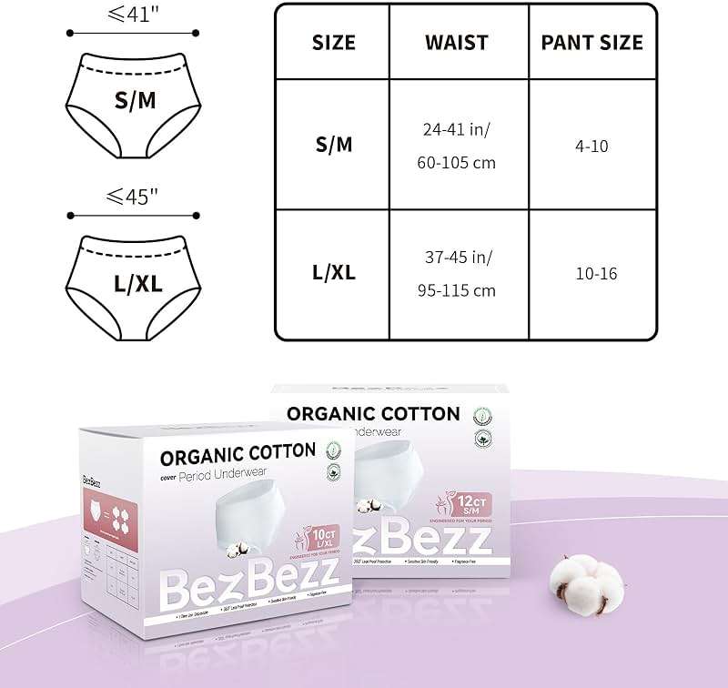 Organic Cotton Disposable Period Underwear for Women, Postpartum Diapers, Incontinence Pads for Sensitive Skin, Unscented, 360° Leakproof Panties Heavy Flow Overnight, Size L/XL, 10 Count - Image 7