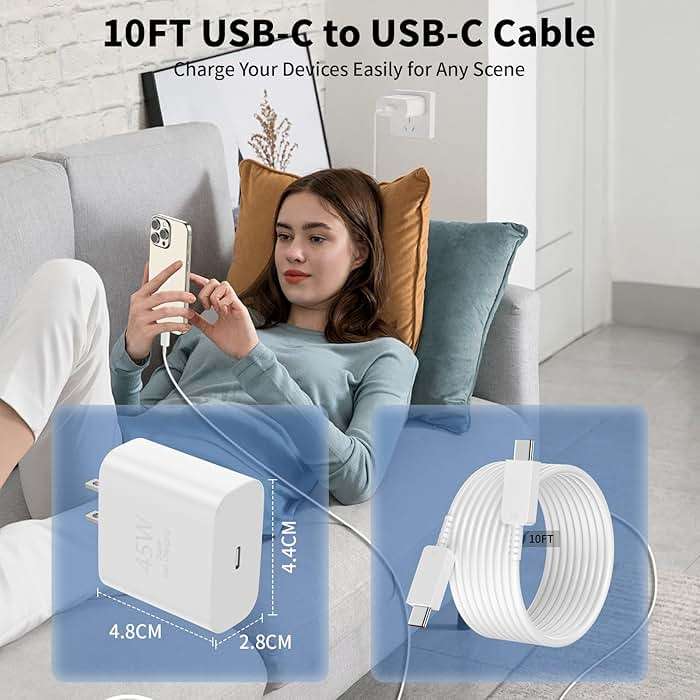 iPhone 16 Pro Max Charger Fast Charging 10FT,45W USB C iPhone 16 Super Fast Charger Block with Long Type C Charging Cable for iPhone 16/16 Pro/16 Pro Max/16 Plus/15/15 Pro Max/Pro,Galaxy S24(2Pack) - Image 5