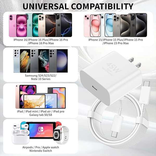 iPhone 16 Pro Max Charger Fast Charging 10FT,45W USB C iPhone 16 Super Fast Charger Block with Long Type C Charging Cable for iPhone 16/16 Pro/16 Pro Max/16 Plus/15/15 Pro Max/Pro,Galaxy S24(2Pack) - Image 6