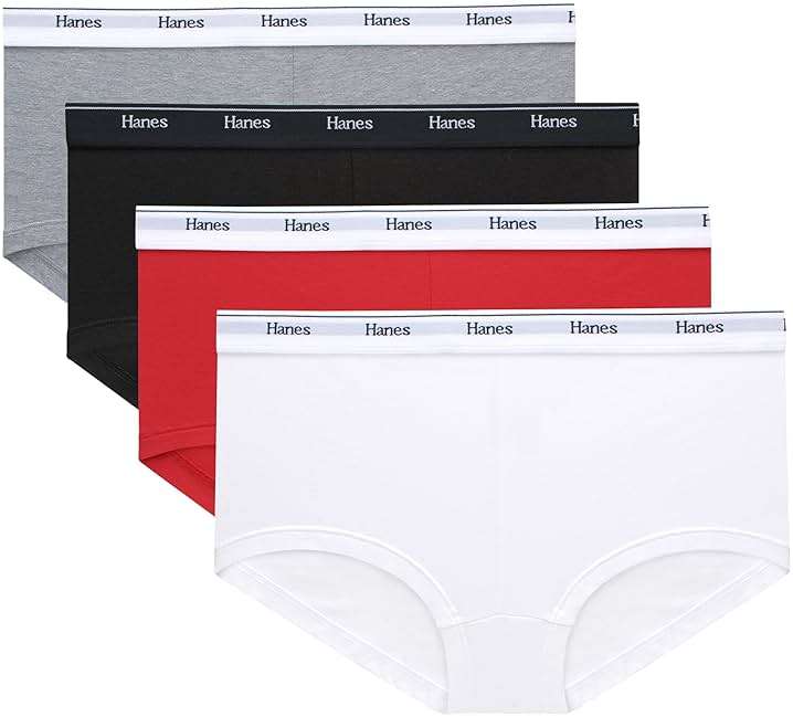Hanes Women's Originals Boyshort Underwear, Breathable Stretch Cotton Boyshort Panties, 4-pack - Image 1