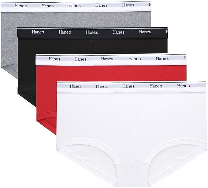 Hanes Women's Originals Boyshort Underwear, Breathable Stretch Cotton Boyshort Panties, 4-pack - Product Image