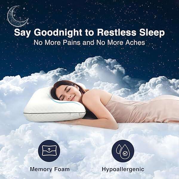 CASUAL LIVING Memory Foam Pillow Queen Size Bed 1-Pack with Hypoallergenic Removable Washable Cover for Back Stomach and Side Sleepers for Dorm Essentials, 16-inch x 29-inch, White - Image 6