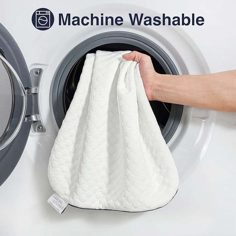 CASUAL LIVING Memory Foam Pillow Queen Size Bed 1-Pack with Hypoallergenic Removable Washable Cover for Back Stomach and Side Sleepers for Dorm Essentials, 16-inch x 29-inch, White - Image 7